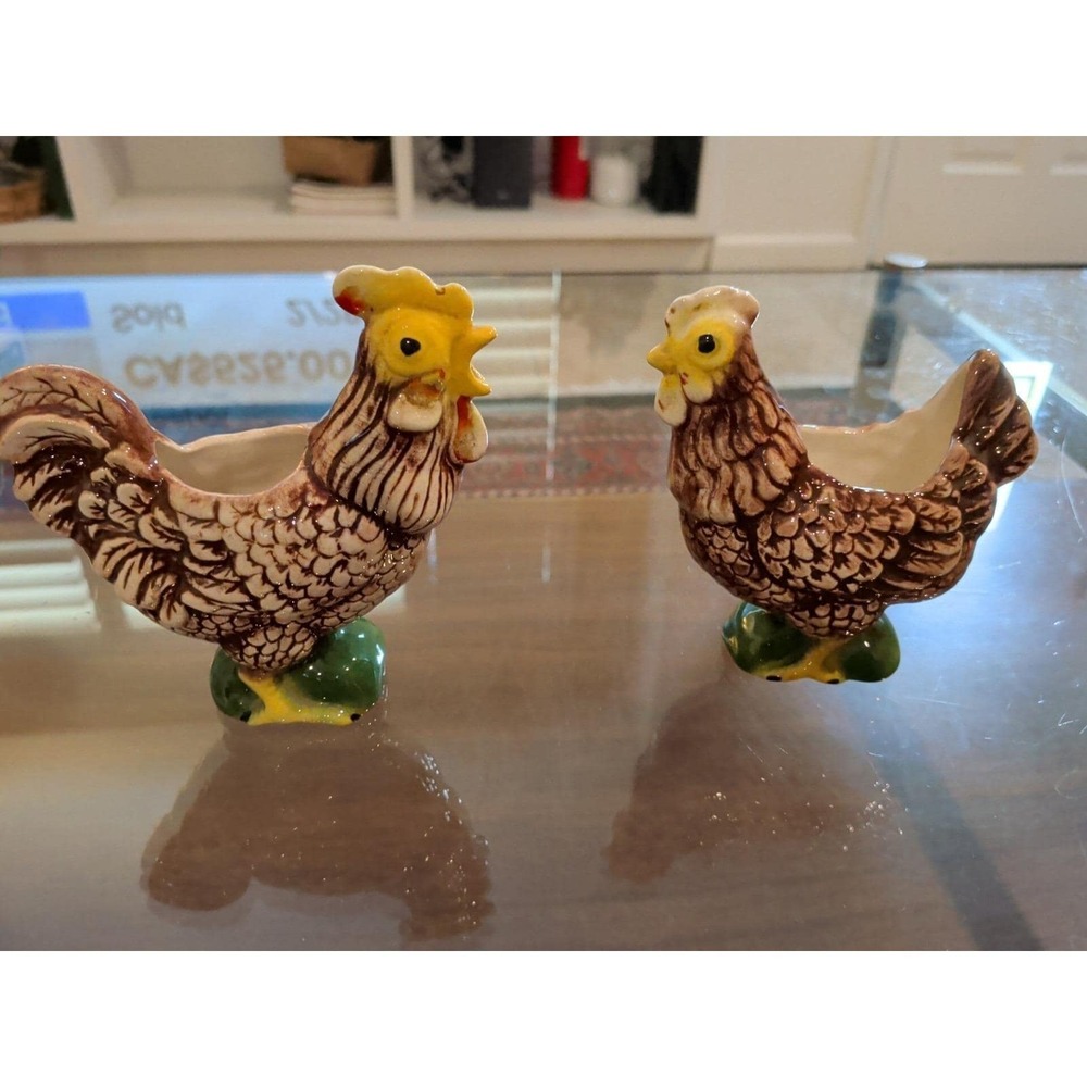 Vintage Ceramic Rooster Marston California Chicken Egg Cups - Mid-Century Pair - Picture 2 of 3